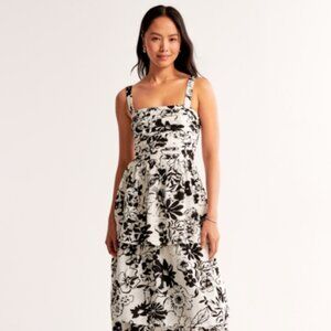 Abercrombie Emerson Tiered Maxi Dress Black Pattern XSP